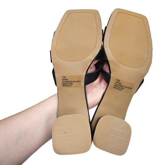 SM New York NIB Strappy Black Brown Heeled Sandals Open Toe‎ Block Heel Womens - Picture 3 of 10